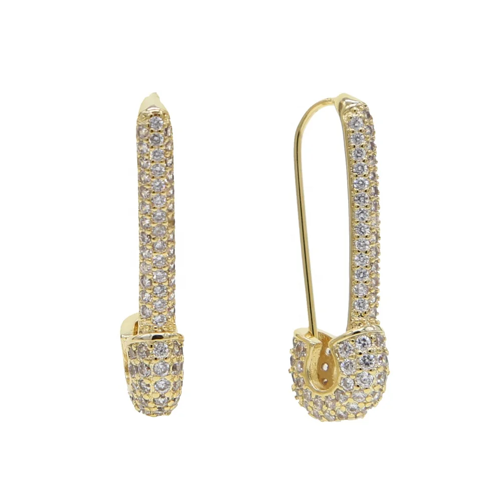 

Gold filled fashion gorgeous women jewelry trendy micro pave colorful pink cz safety pin stud earring