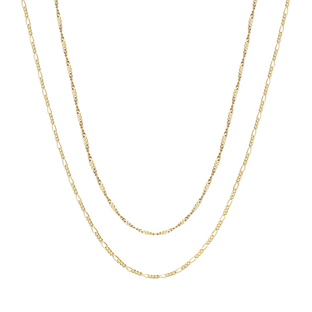 

Gemnel 925 silver 18k gold delicate layered heritage chains figaro singapore double chain necklace