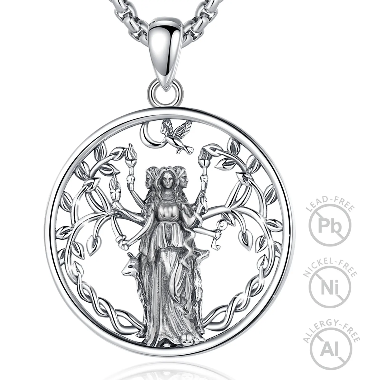 

Merryshine 925 Sterling silver wiccan pentagram amulet hecate triple moon goddess pendant necklace