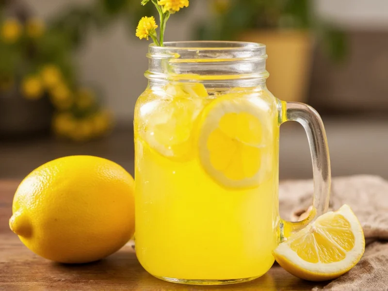 Golden homemade lemonade in mason jar with lemon slices