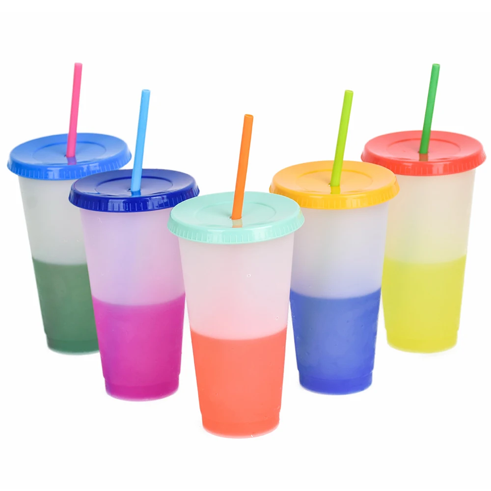 

2021 Reused Plastic BAP Free 16oz color change cup With Straw Lid For Party