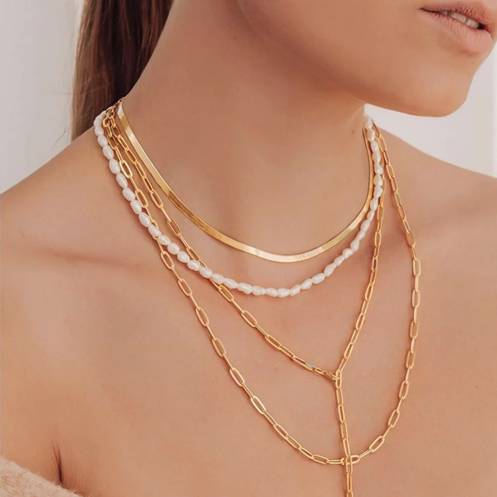 

2020 Gold Filled Stainless Steel Paper Clip Link Chain Necklace Rectangle Paperclip Chain Layering Choker Necklace Girls