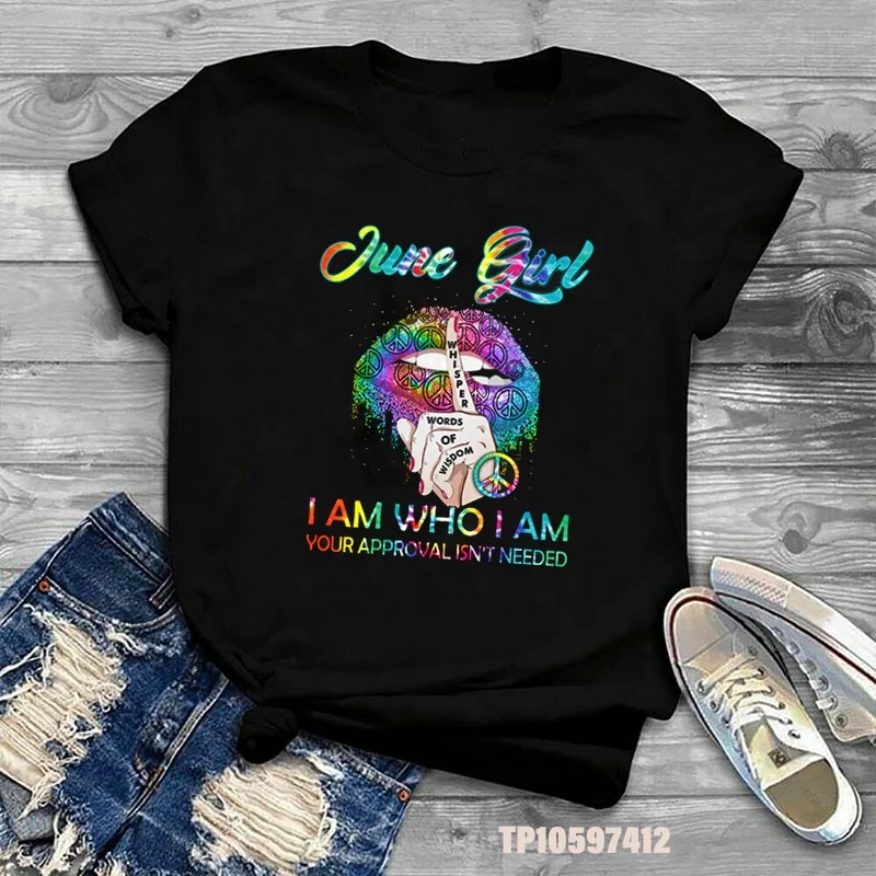 

Summer Women T Shirt Cotton June Girl Whisper Word Of Wisdom I Am Hippie Women Black Birthday Shirt, Picture