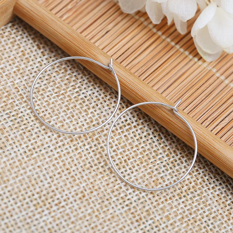 

China custom fashion 25mm pure wholesale kit earring hoop diy jewelry 925 sterling silver ear wire