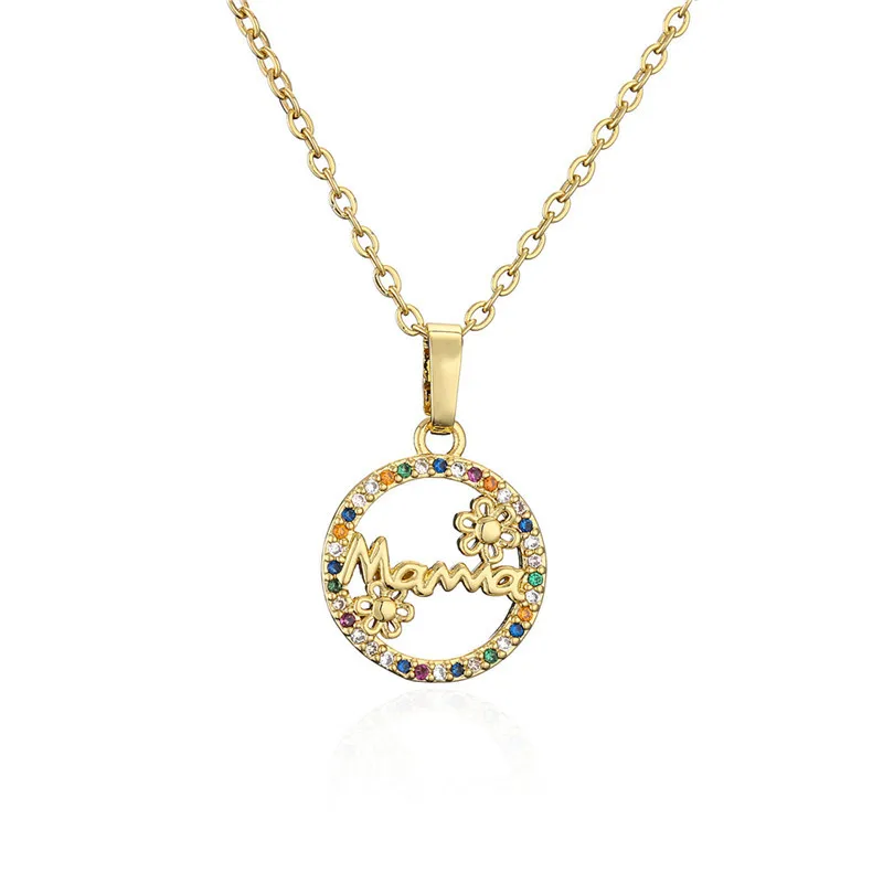 

Hainon Mother's Day Gift necklace gold plated colorful zircon lettering pendant necklace mom