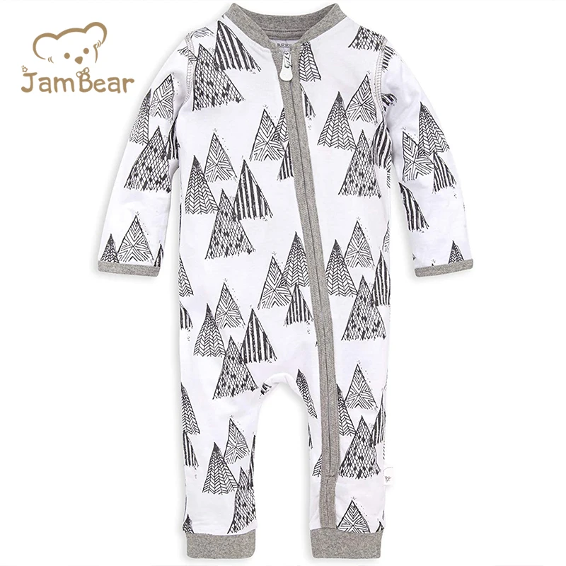 

JamBear 100% organic cotton baby romper infant sleepsuit baby Jumpsuit Factory customization baby zip onesie