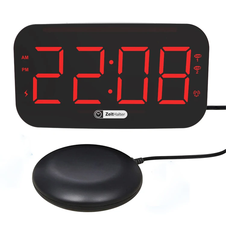 

High-end factory sells dual USB rechargeable bedroom alarm clock vibrating bed shaker automatic dimmer 7 color night light