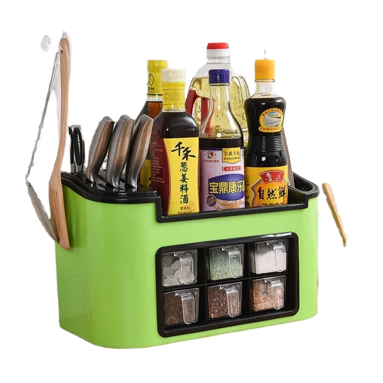 

Red Green White 3 Color Options Multifunctional Kitchen Spice Box Set Plastic Storage Rack Organizer Holders, Green, red, white