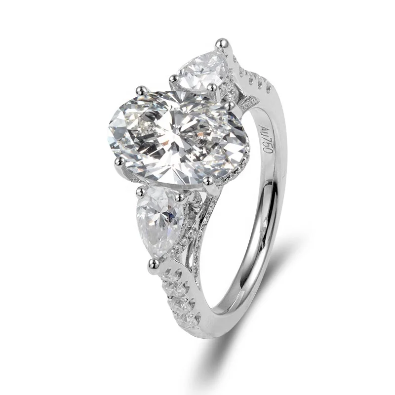 

Holycome Gemstone White Oval Double Pear Shape Engagement Small Diamond Moissanite Rings Jewelry Women 18k Gold
