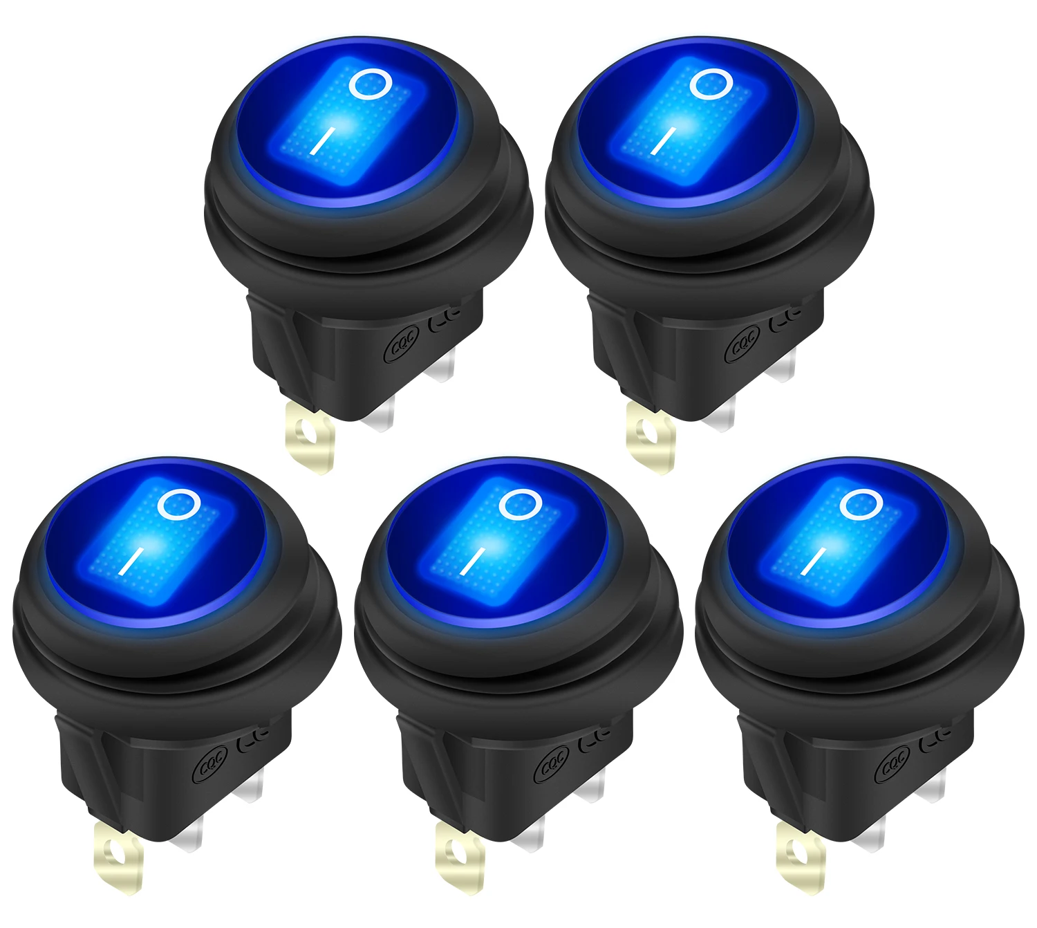 

12V 20A Rocker Switch Waterproof Red Blue LED Lighted Round ON Off 3 Pin Weatherproof Toggle Rocker Switches for Marine Car 5Pcs