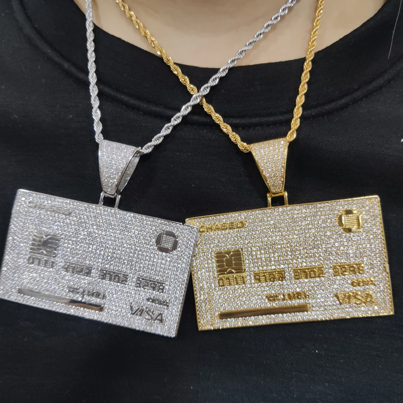 

Bling Bling Micro Paved Zircon Diamond Credit Card Pendant Gold Bank Card Iced Out Pendant Necklace Hiphop Jewelry for Rapper