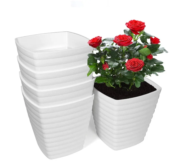 

YICAI Square 6 inch Plastic Plant Pots Plastic Planters Indoor with Drainage Hole and Stoppers for Rose Garden Pots