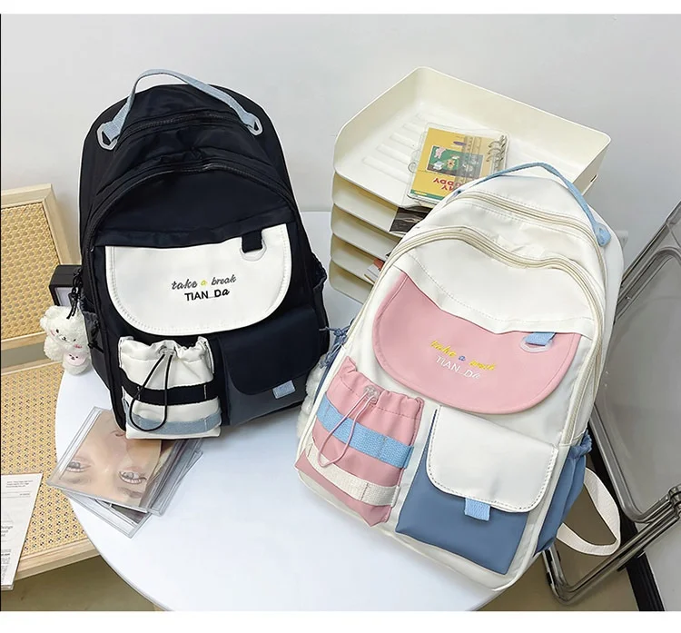 

Women new fashion Japanese style small fresh Harajuku style campus backpack primary school students junior high school Backpack, Black, white, pink