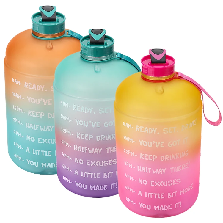 

2020 hot seller 3.78L Large Capacity Water Bottle PETG Plastic Time Marker Fitness for Outdoor sport GYM custom packing logo, Customized color
