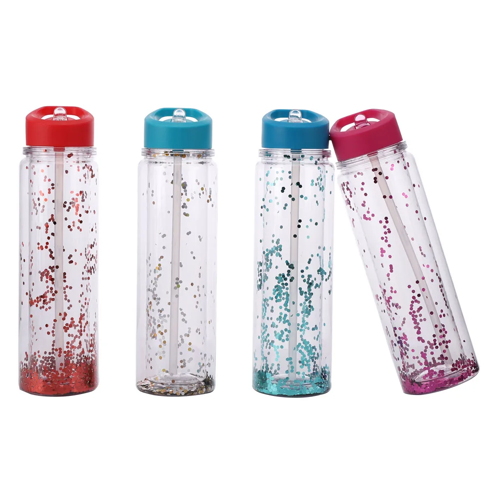 

450ml With Straw Double Wall Reusable Transparent Water Plastic Sport Bottle