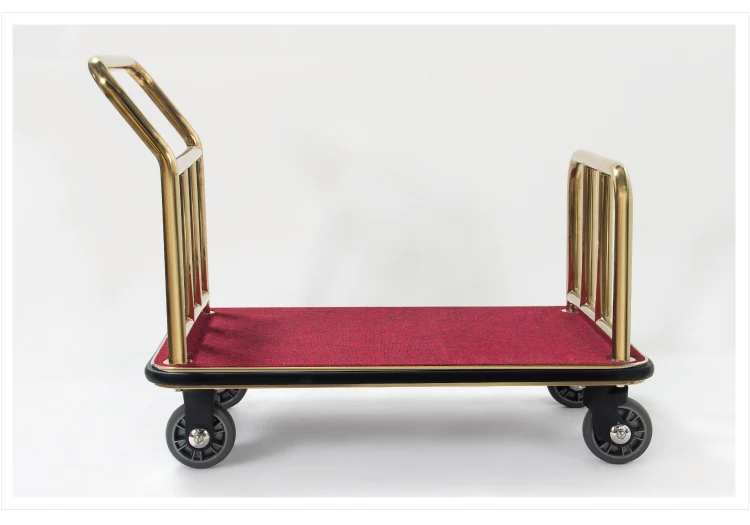 4 Wheels Stainless Steel Gold Color Used Hotel Bellman Luggage Trolley