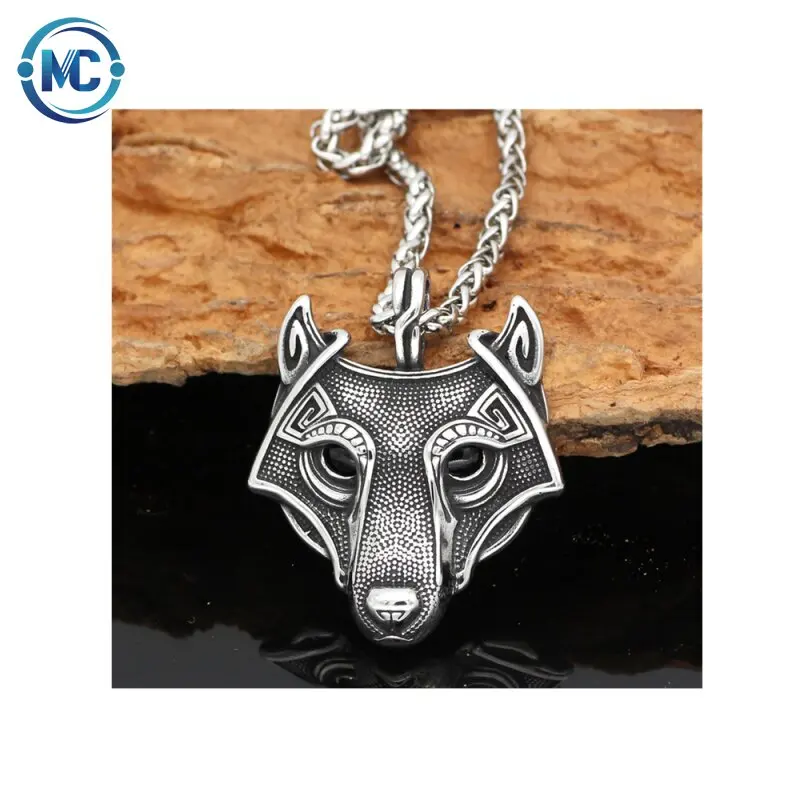 

Viking Odin Celtic Wolf Head Vintage Titanium Steel Long Pendant Necklace Men