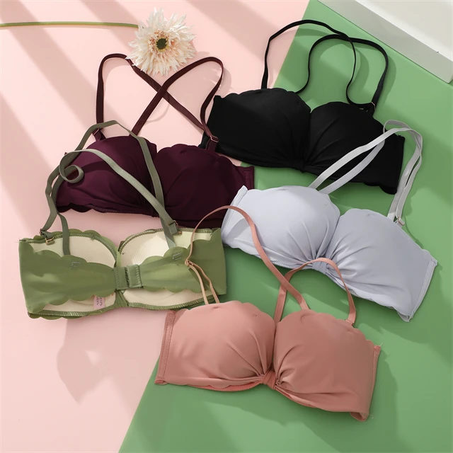 

FINETOO Best Selling Brassiere Adjustable Strips Solid Pure Color Sexy Push Up Underwear Bra For Ladies