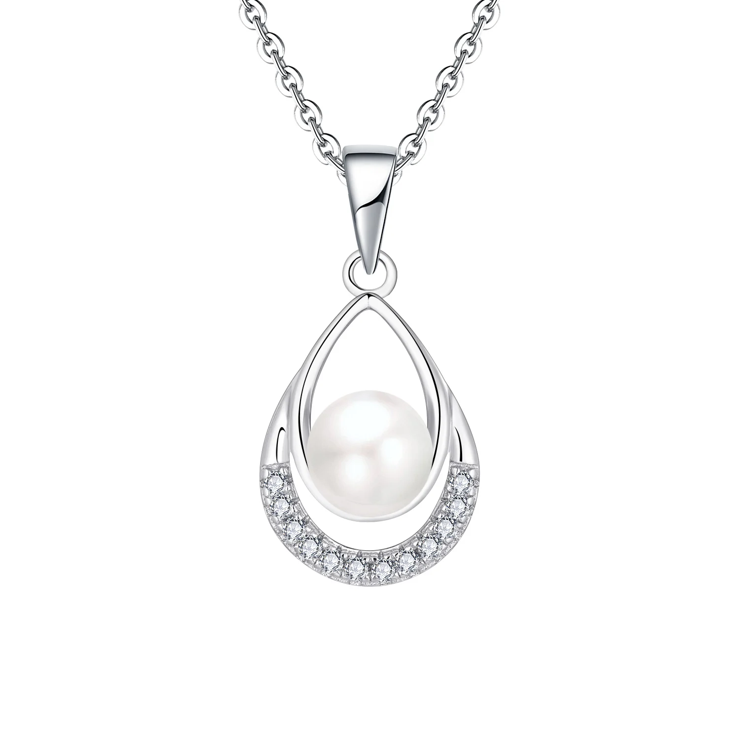 

New Arrival Wedding Engagement beads custom Drop large pearl necklace Silver Large Single Pearl Pendant Necklace