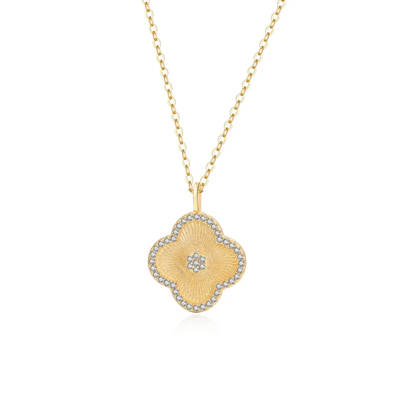 

Elegant Hot Selling 925 Sterling Silver 18K Gold Plated 4 Four Leaf Diamond Zircon Lucky Clover Pendant Necklace