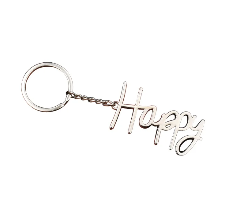 

hot sales Creative metal glossy English letters Happy key ring car accessories pendant small gift support customization