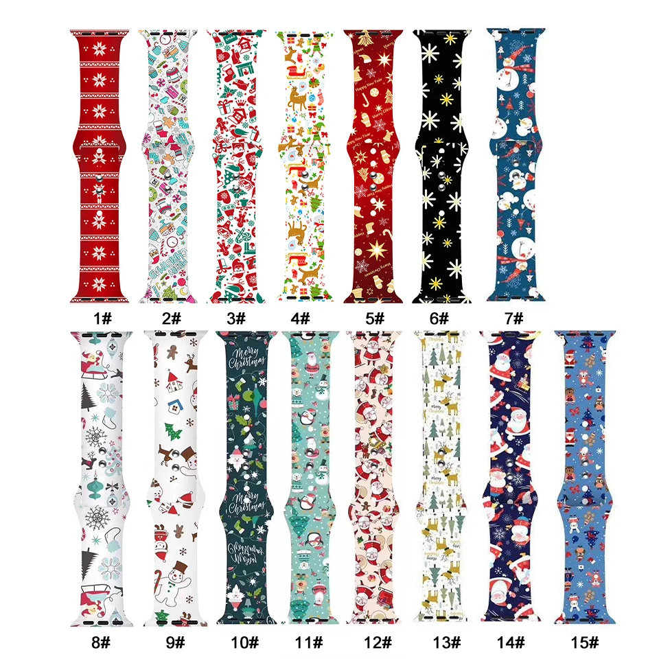 

BOORUI 2020 Christmas printed watch bands for apple watch band durable silicone for iwatch replacement band, 15 colors optional