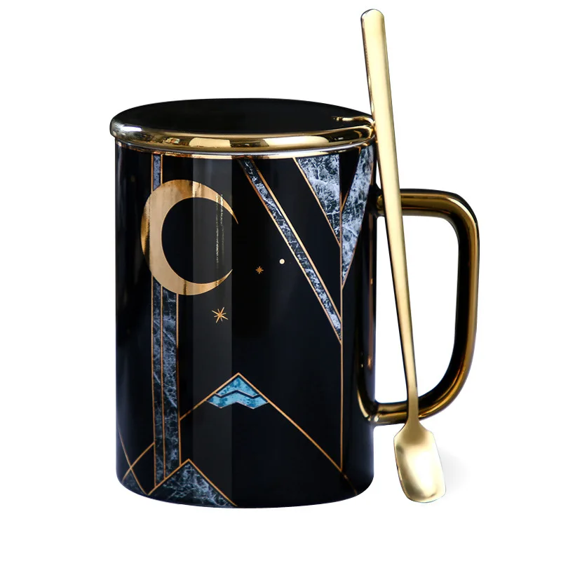 

Hot Product Light Luxury Ceramic Mug Painted Gold Handle Mug, Blue