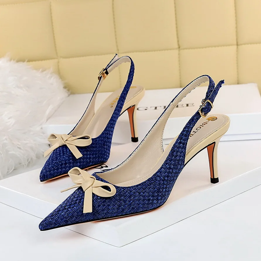 

Women Sexy Korean Style Luxury Weaving Fabric Slingback High Heels Stiletto Punps Sandals For Daily Wear