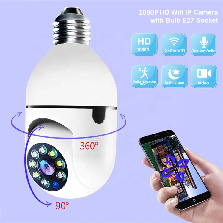 

1080p wireless home indoor smart panoramic wifi hd 4g 360 degree light bulb ip network camera