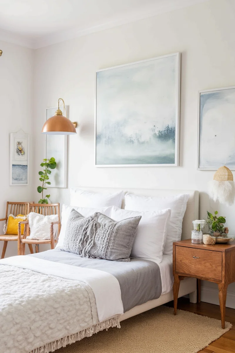 CozyCanvas acrylic wall art displayed above a modern master bed