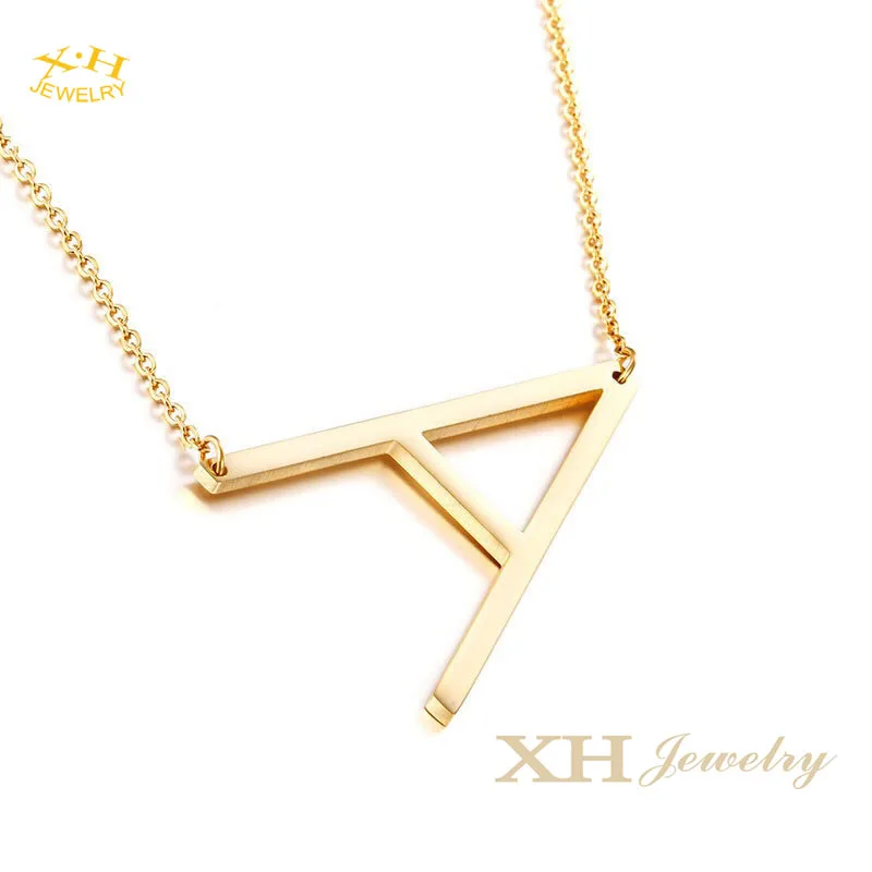 

18K Gold Plated Large Initial Necklace Big Letters from Alphabet 26 A-Z Script Name Stainless Steel Pendant Monogram Necklace