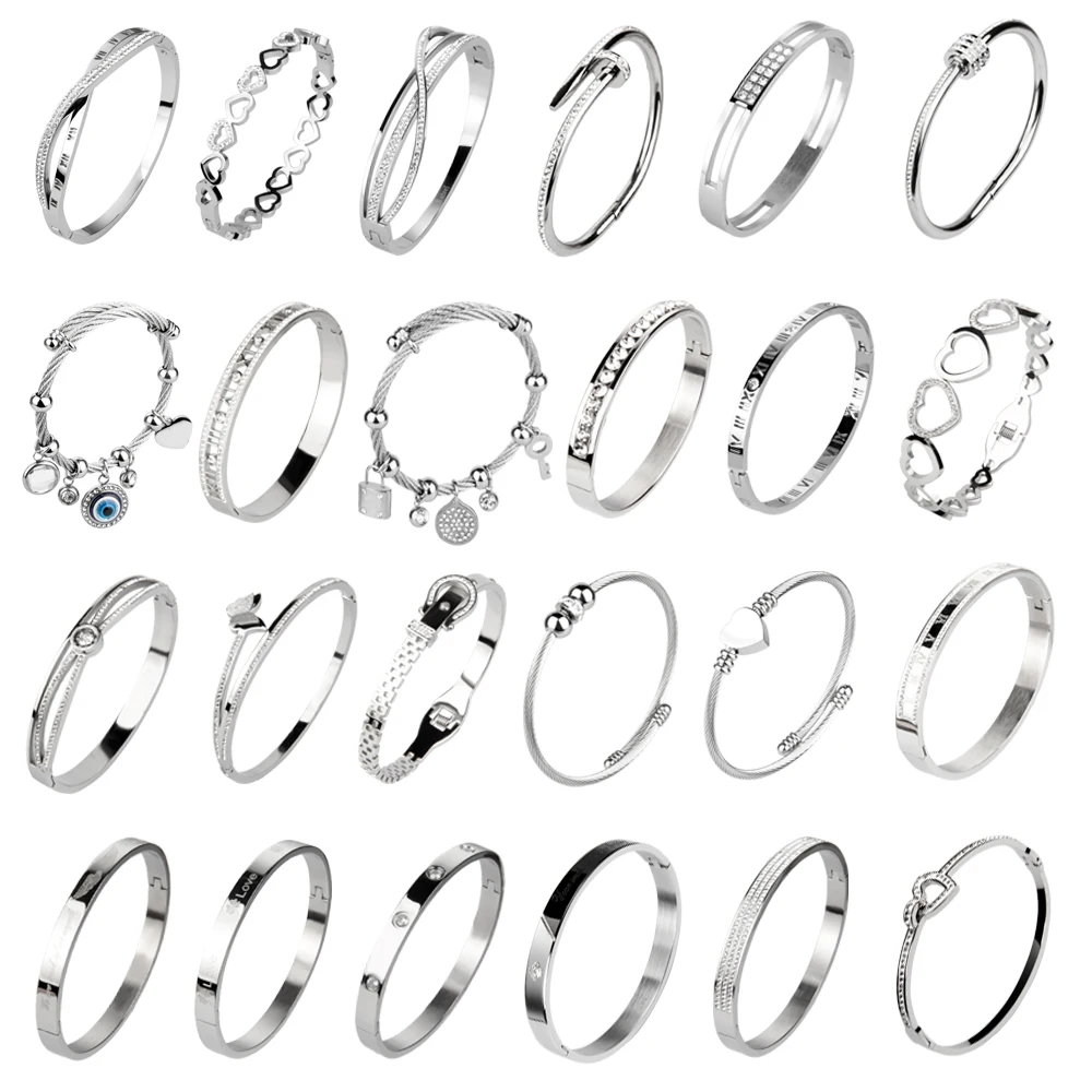 Fashion men and women couple jewelry gift accessories various pattern design 925 silver stainless steel bracelet