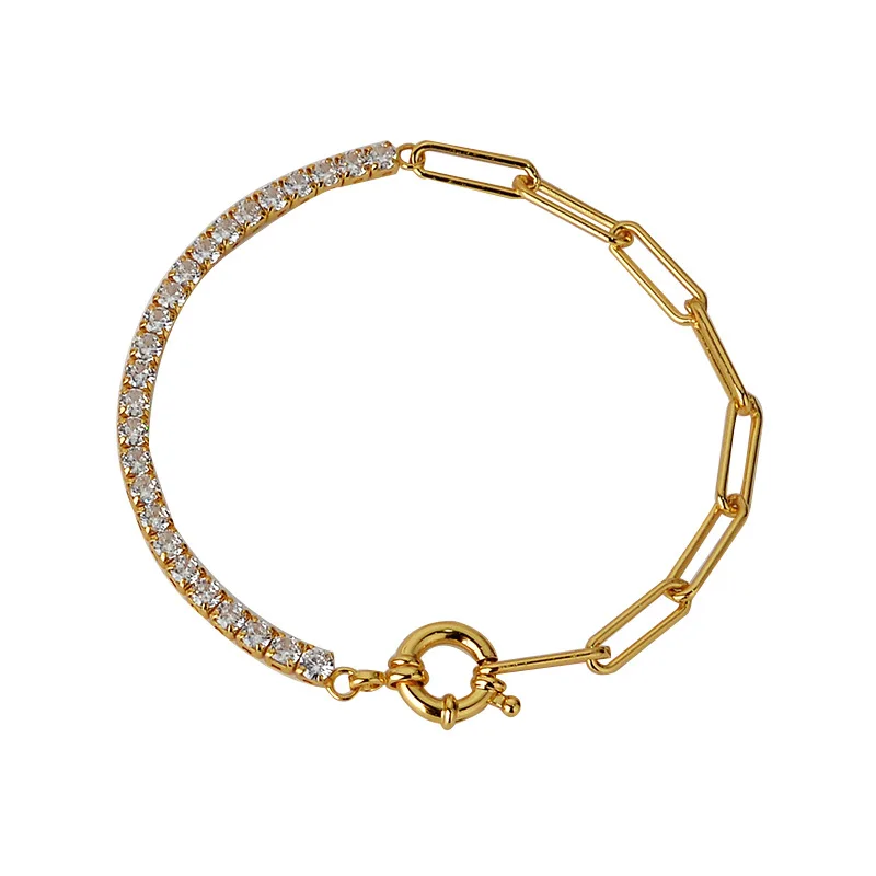 

Women luxury Jewelry Sterling Silver 18K Gold Plated Zircon cuban link CZ Tennis Chain Bracelets Toggle Clasp