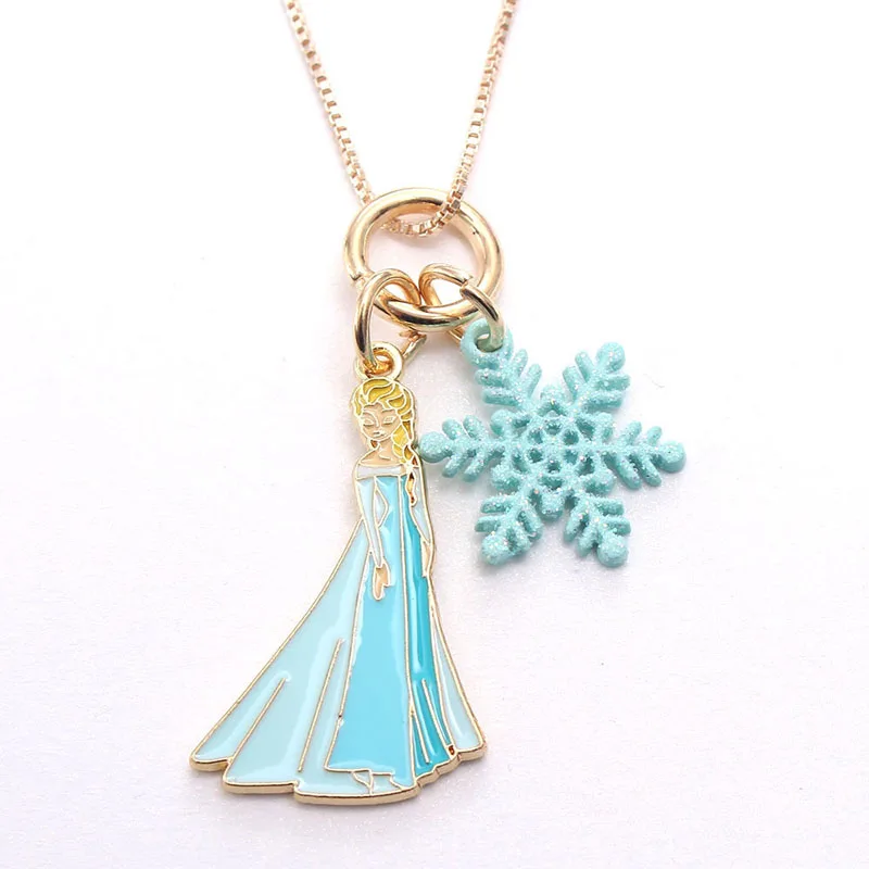 

RTS cartoon princess elsa snow pendant plated chain kids initial necklace for girls, As picture show