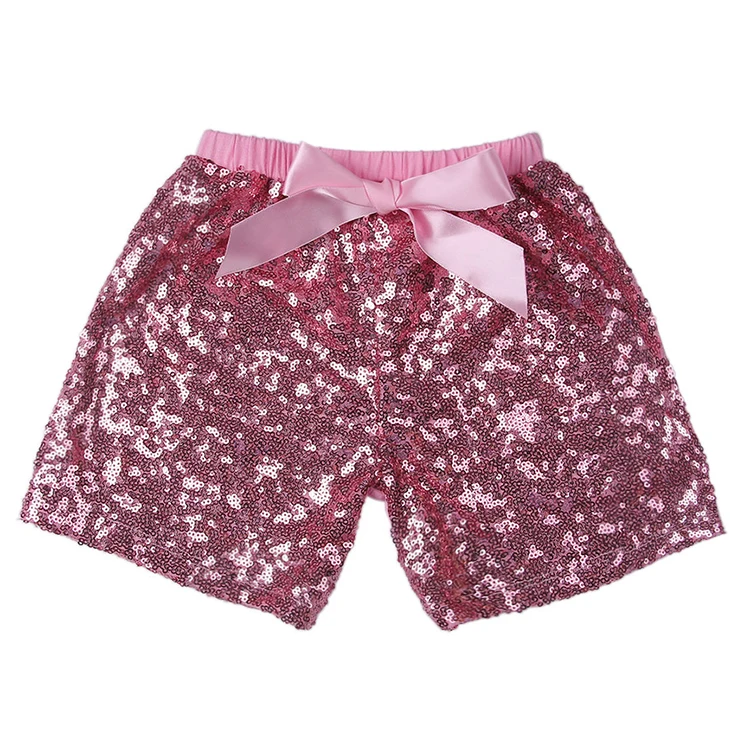 

In Stock Kids Summer Boutique Baby Girls Sequin Shorts With Bow