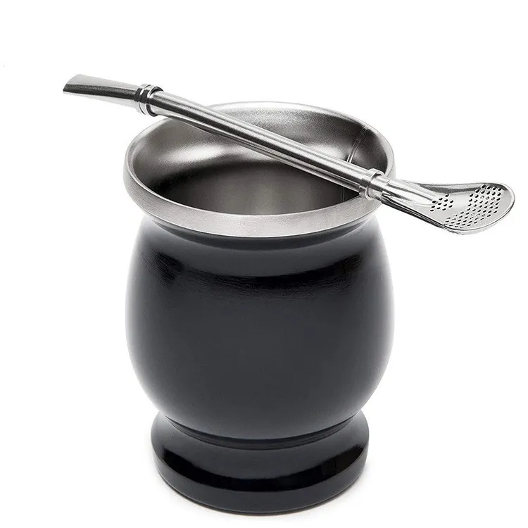 

Mate cup Natural Gourd/Tea Cup Set 8 Ounces ,Stainless Steel,Double-Walled,Easy Clean, As the picture shows