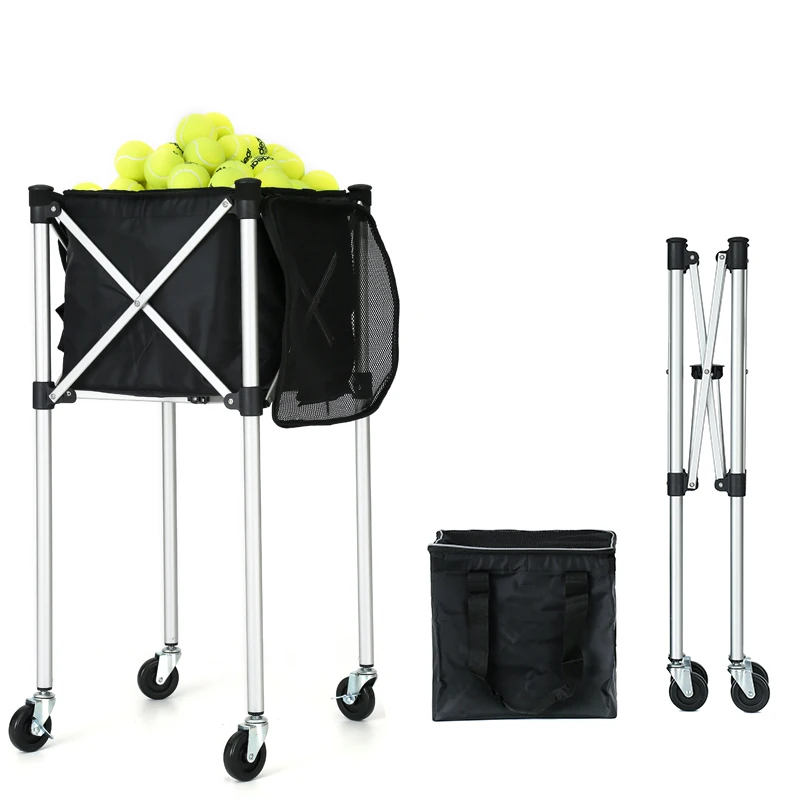 

Hot sale Stainless Steel Folding Ball Trolley Tennis Cart for Tennis Training Ground Tennis Ball Carrier, As picture