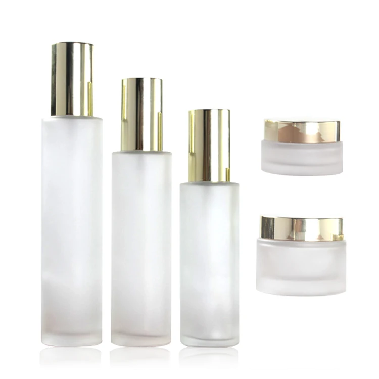 

Fuyun Small Order 20ml 40ml 60ml 80ml 100ml 120ml Pump Cosmetic Toner Round Empty Frosted Glass Lotion Bottles with Gold Cap