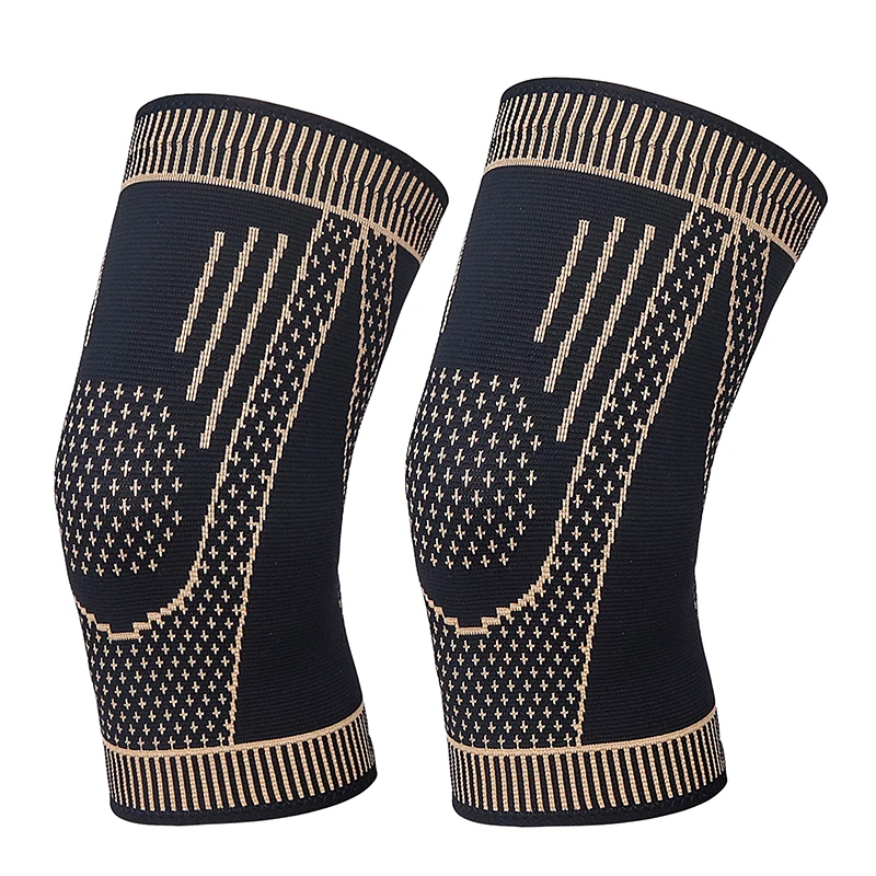 

Elastic Nylon Knitted Compression Knee Sleeve Copper Infused Knee Brace For Running Basketball Sports, Black
