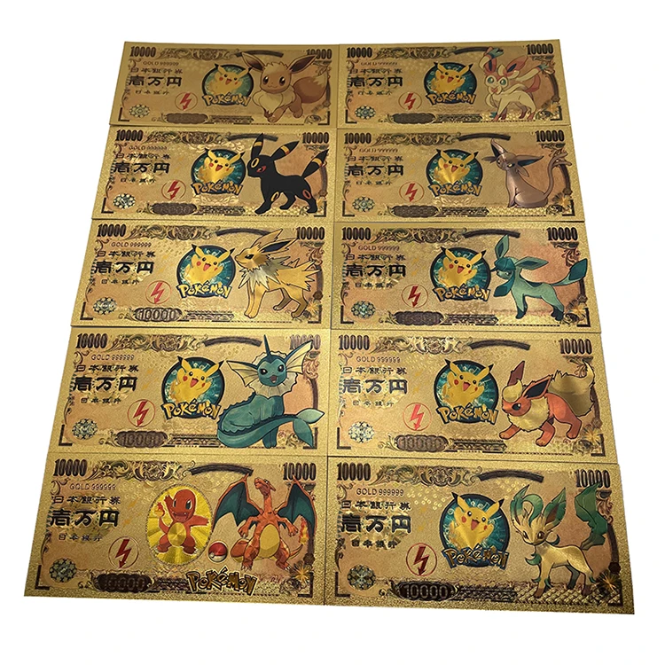 

More 100 Different Design Anime Poke-mon Zelda One Piece Yen PET 24k Gold Foil Plated Banknote with Custom Designs