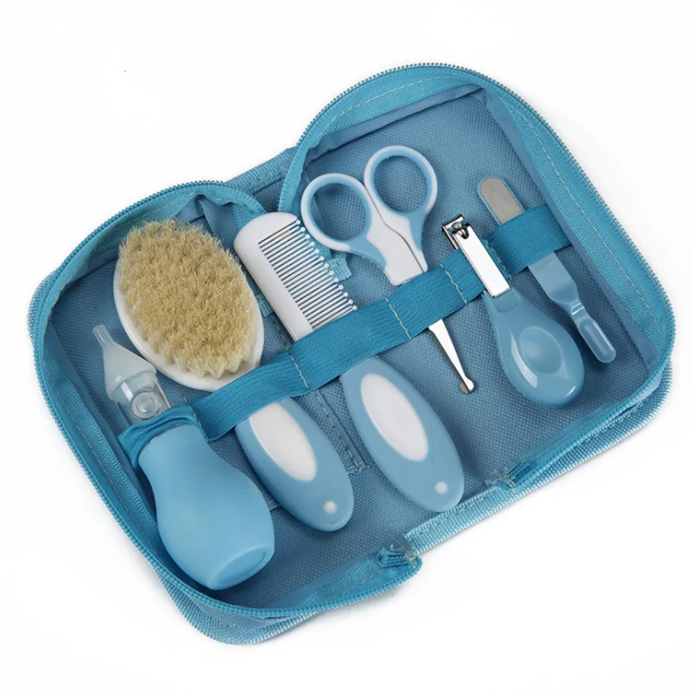 

New Safety Professional 6-in-1 Multifunctional Baby Nail Nose Hair Care Set With Bag for Infant Newborn Kids 0-3 Years, Blue,pink