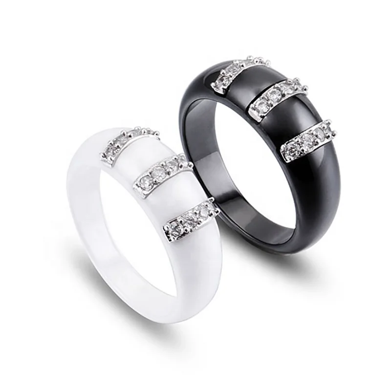 product-BEYALY-Hot Selling Chinese White And Black Ceramic Ring, Ladies Classic Stainless Steel Ring