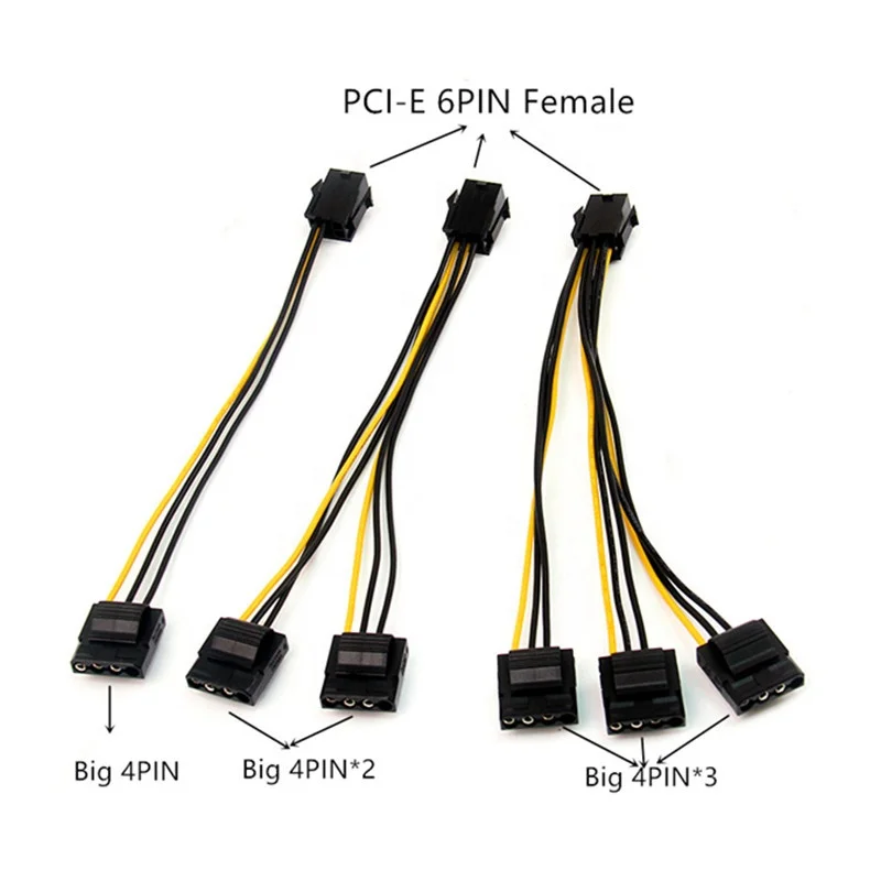 

PCI-E 6 Pin Female to large 4 Pin IDE Graphics Video Card Converter Power Cable 20cm, As shown in the picture