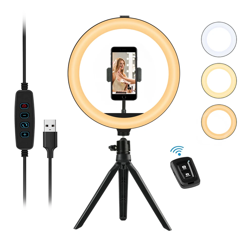 

10 Inch Photographic Lighting With Tripod Stand For Makeup Desktop Table Portable Led Selfie Ring Light