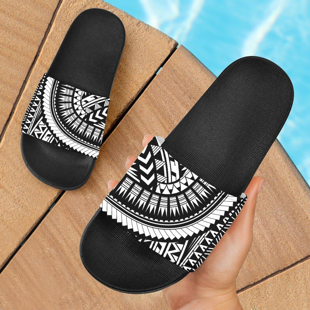 

Simple White And Black Vintage Samoan Tattoos Polynesian Triangle Tribal Design Shoes For Men Women Soft Eva Slippers And Sandal, Like picture shows,support custom