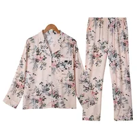 

Customized Spring Autumn Long Sleeve Women's Sleepwear Various Color Silk Floral Satin Pajamas