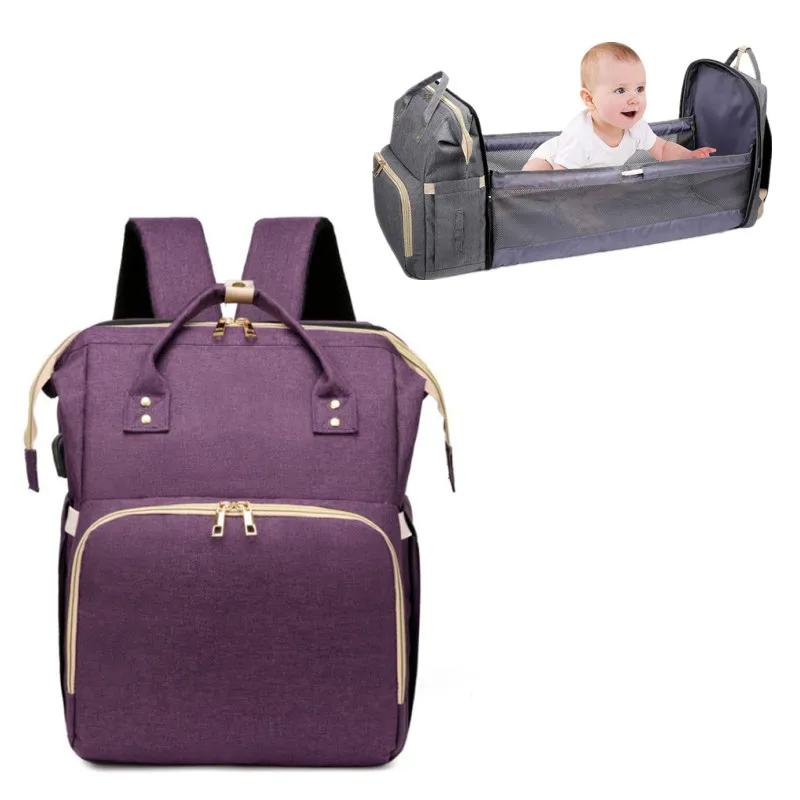 

Baby Diaper Bag Bed Backpack For Mom Maternity Stroller Nappy Bag Large Capacity Nursing Bag for Baby Care, Purple,green,blue,black,gray,pink