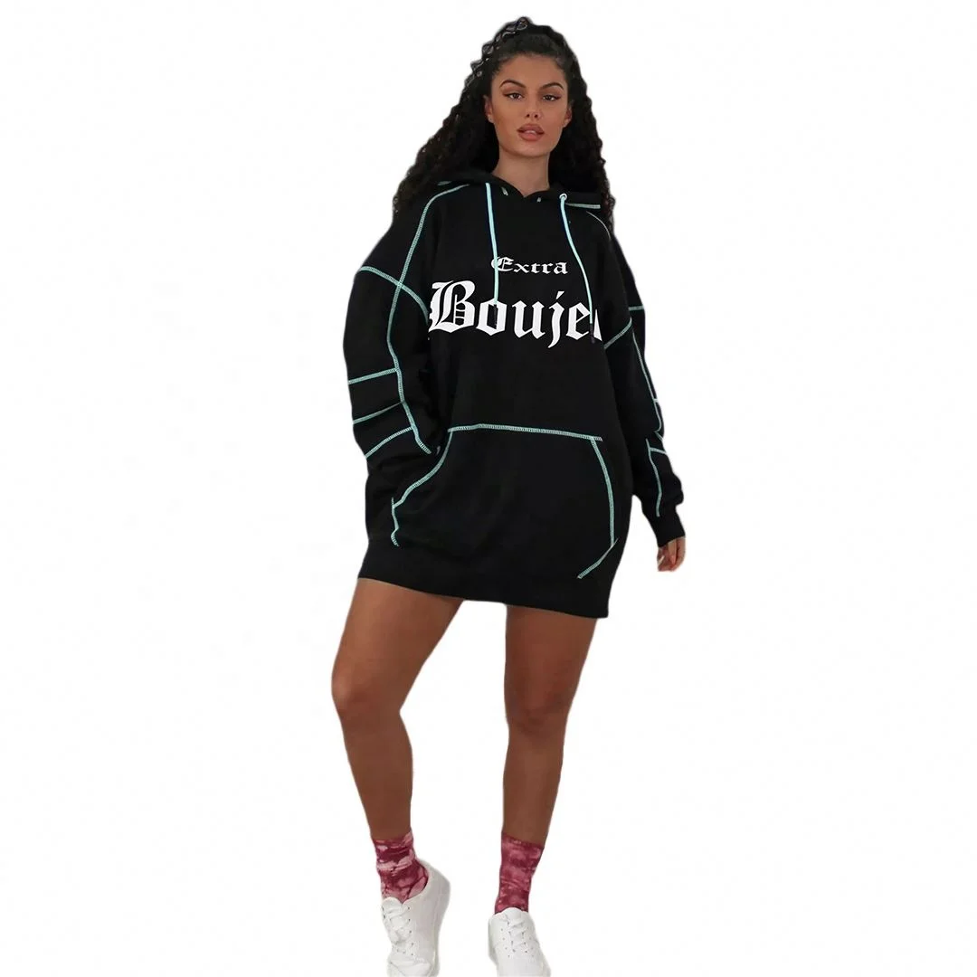 

AWL5816 new fall ladies high quality casual printed clothing hooded long sleeve sport sweater dresses for women