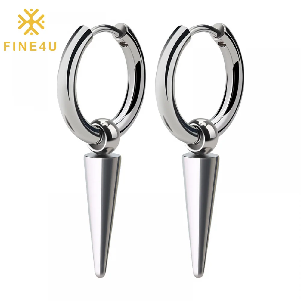 

Stainless steel male jewelry black gold plated rivet pointed cone geometric dangle hip hop men earrings