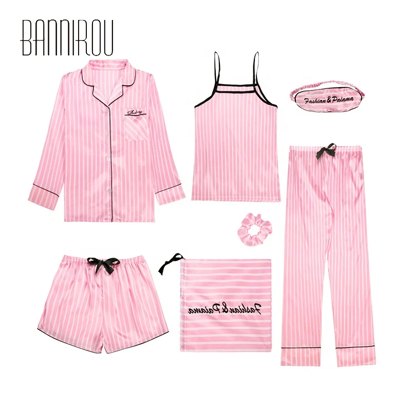 

7 Pieces Pyjamas Sets For Women Spring Silk Ladies Sleepwear Pajama Woman Pajamas Set